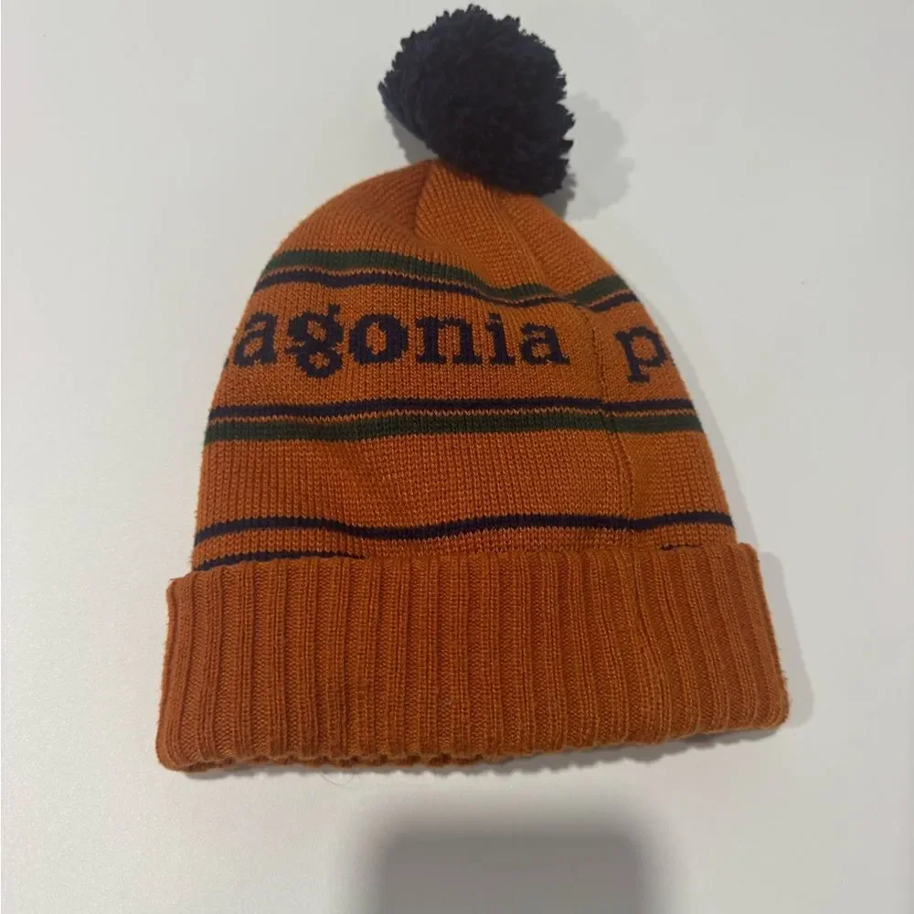Patagonia Kids' Rust and Navy Beanie with Pom